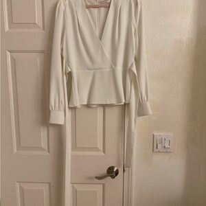 Babaton Cream Wrap-Style Long Sleeve Top